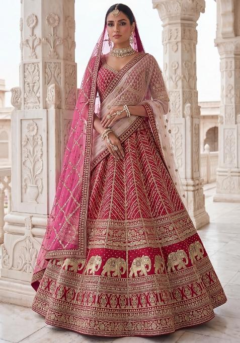 Pink Embroidery Silk Lehenga Set