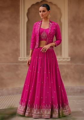Pink Embroidered Silk Lehenga Set