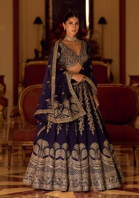 Purple Embroidered Silk Lehenga Set