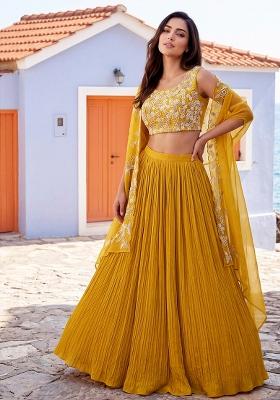 Yellow Embroidered Silk Lehenga Set