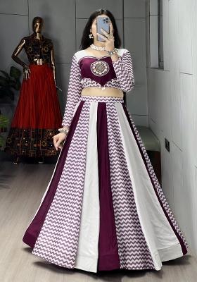Wine Mirror Work Cotton Lehenga Set