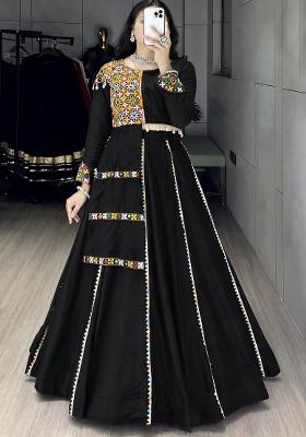Black Mirror Work Cotton Lehenga Set