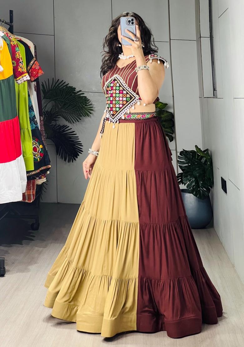 Brown Gota Patti Cotton Lehenga Set - Indya