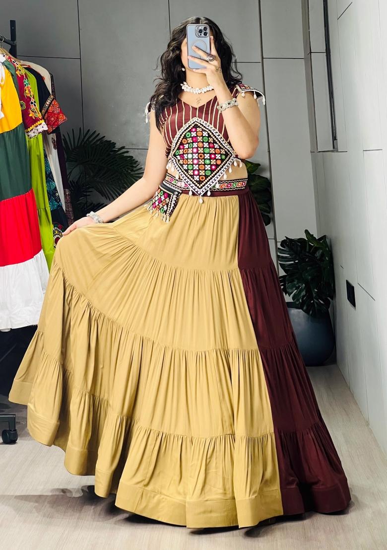 Brown Gota Patti Cotton Lehenga Set - Indya