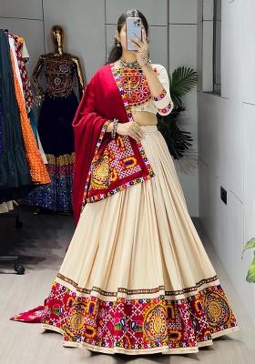 Maroon Embroidery Cotton Lehenga Set