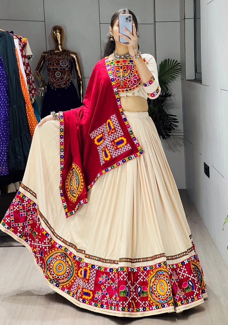 Maroon Embroidery Cotton Lehenga Set - Indya