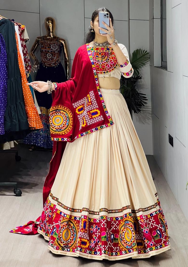 Maroon Embroidery Cotton Lehenga Set - Indya