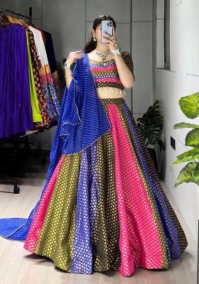 Blue Kaudi Work Silk Lehenga Set