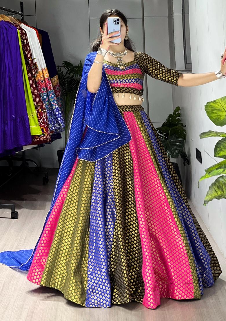 Blue Kaudi Work Silk Lehenga Set - Indya