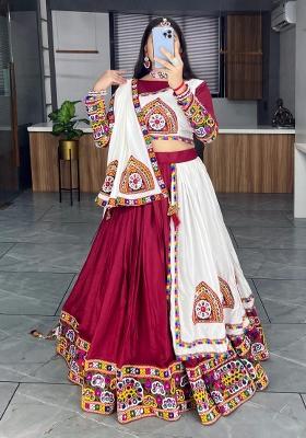 Maroon Mirror Work Cotton Lehenga Set