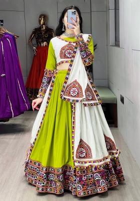 Parrot Mirror Work Cotton Lehenga Set