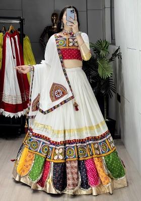 White Printed Cotton Lehenga Set
