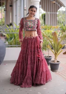 Maroon Printed Georgette Lehenga Set