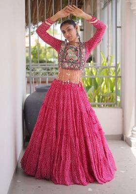 Pink Printed Georgette Lehenga Set