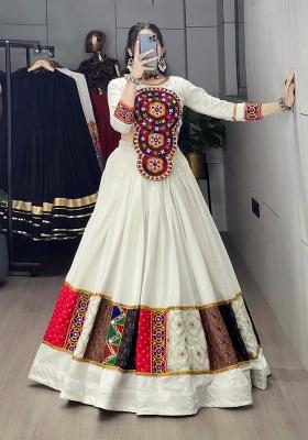 White Embroidery Cotton Lehenga Set