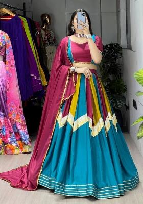 Multicolor Embellished Chinon Lehenga Set