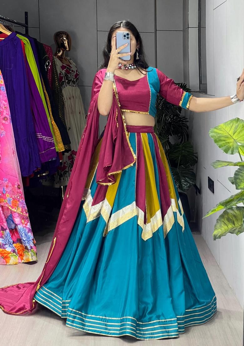 Multicolor Embellished Chinon Lehenga Set - Indya