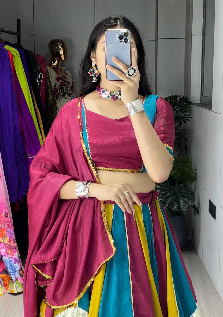 Multicolor Embellished Chinon Lehenga Set - Indya