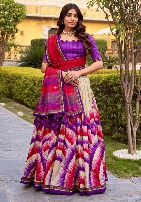 Multicolor Printed Silk Lehenga Set