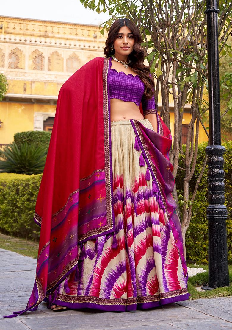 Multicolor Printed Silk Lehenga Set - Indya