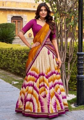 Multicolor Printed Silk Lehenga Set
