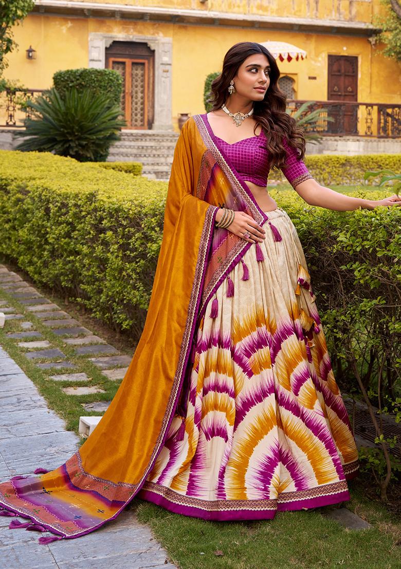 Multicolor Printed Silk Lehenga Set - Indya