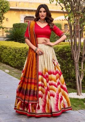 Multicolor Printed Silk Lehenga Set