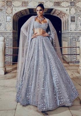 Grey Sequin Work Silk Lehenga Set