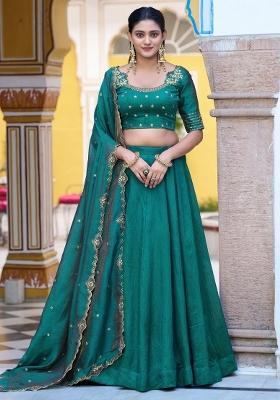 Green Embroidered Silk Lehenga Set