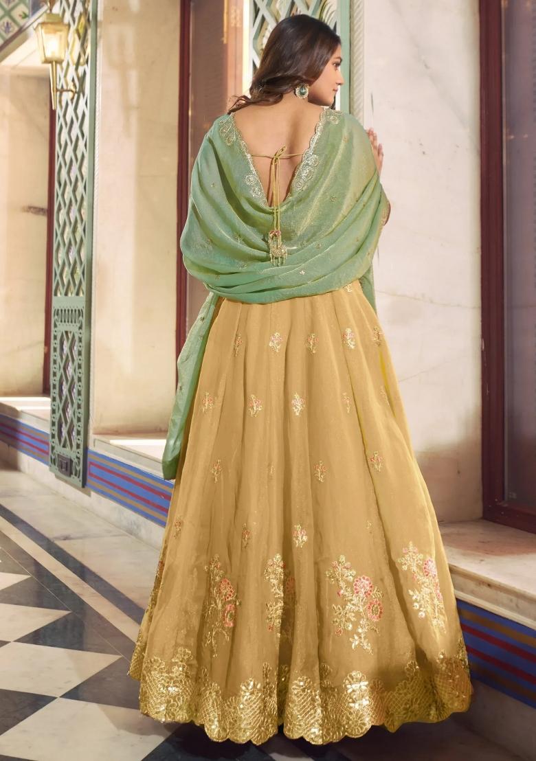Yellow Embroidered Silk Lehenga Set - Indya