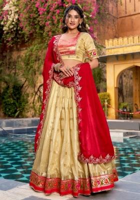 Golden Embroidered Silk Lehenga Set