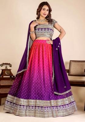 Purple Sequin Work Georgette Lehenga Set