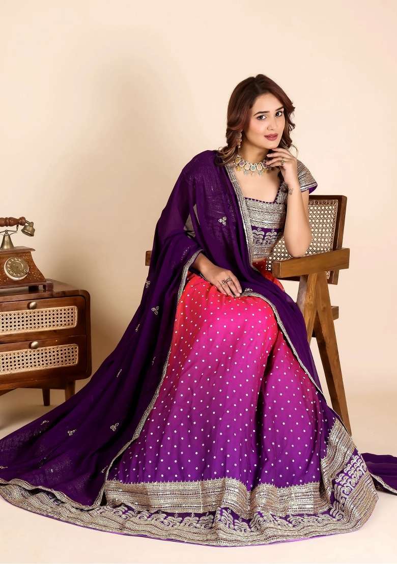 Purple Sequin Work Georgette Lehenga Set for Diwali and Festive Wear - Indya