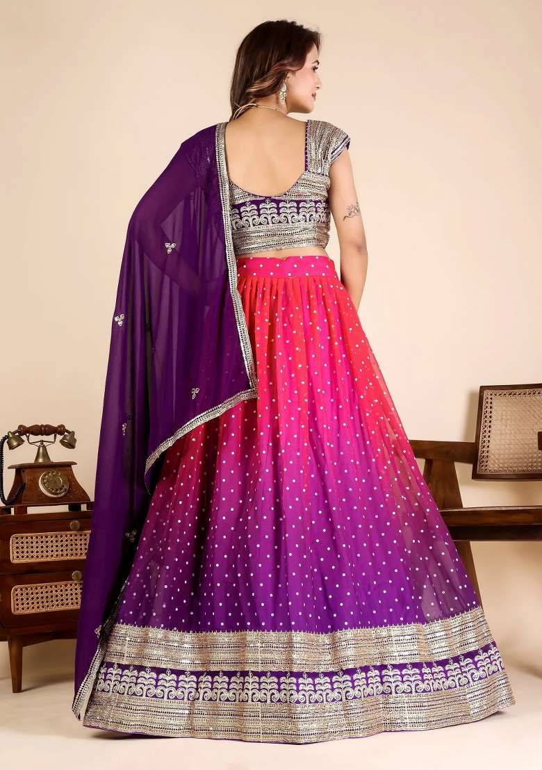 Purple Sequin Work Georgette Lehenga Set for Diwali and Festive Wear - Indya
