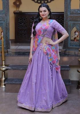 Purple Zari Work Silk Lehenga Set