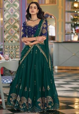 Green Embroidered Silk Lehenga Set