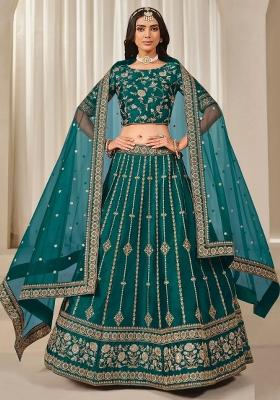 Green Zari Work Silk Lehenga Set