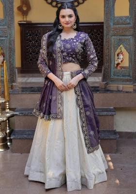 Purple Zari Work Silk Lehenga Set