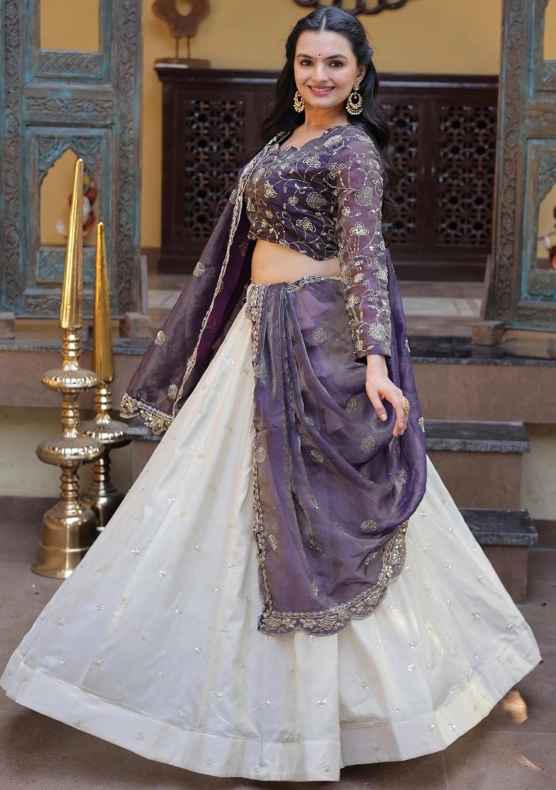 Purple Zari Work Silk Lehenga Set - Indya