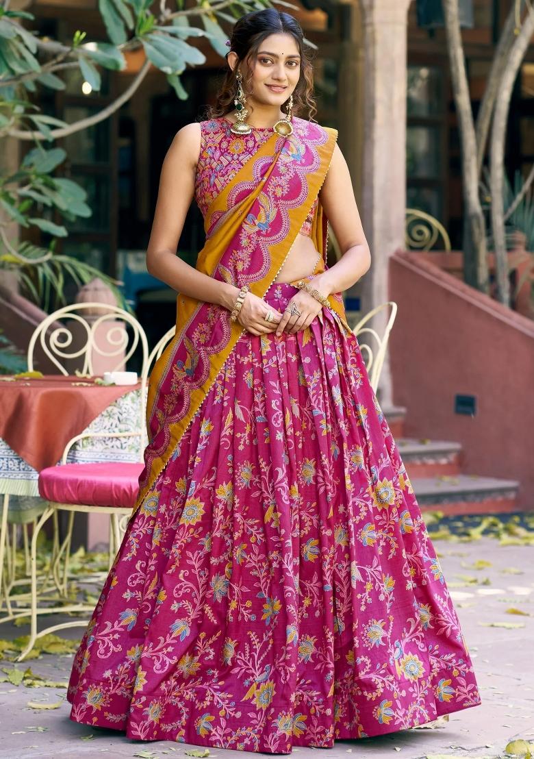 Pink Gota Patti Silk Lehenga Set - Indya