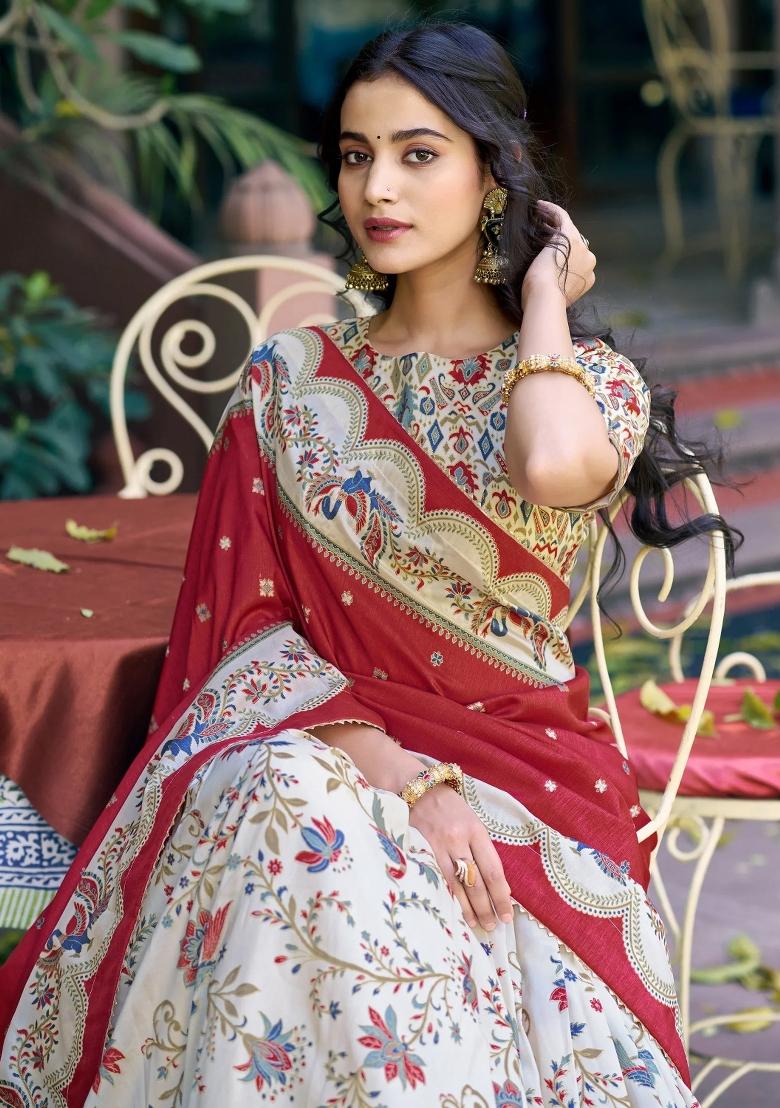 Off White Gota Patti Silk Lehenga Set - Indya