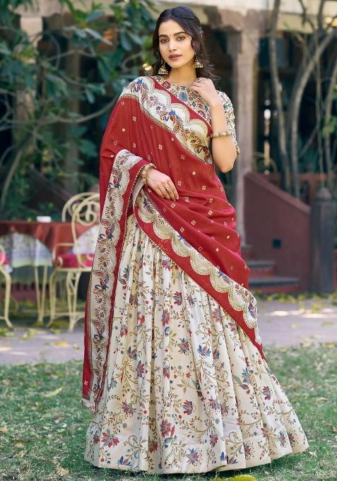 Off White Gota Patti Silk Lehenga Set