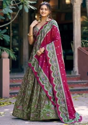 Green Gota Patti Silk Lehenga Set