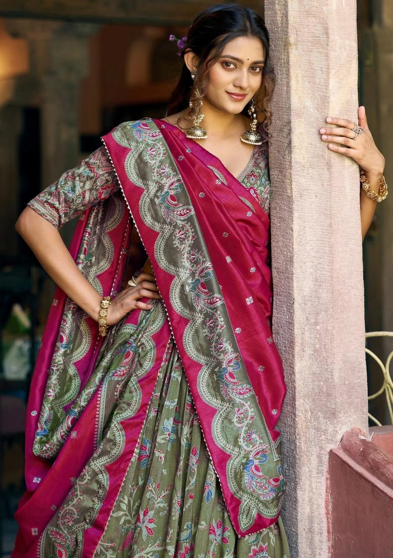 Green Gota Patti Silk Lehenga Set - Indya