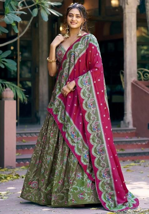 Green Gota Patti Silk Lehenga Set