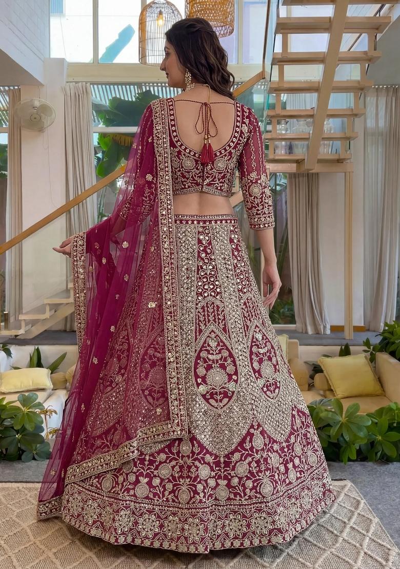 Pink Sequin Work Net Lehenga Set - Indya