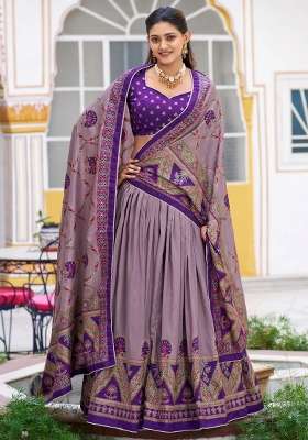 Purple Silk Lehenga Set with Printed for Diwali | Wedding & Festive Wear