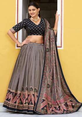 Black Silk Lehenga Set with Printed for Diwali | Wedding & Festive Wear