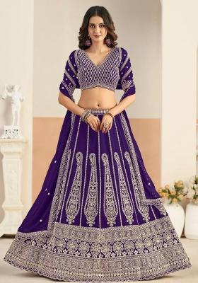 Purple Sequin Work Georgette Lehenga Set