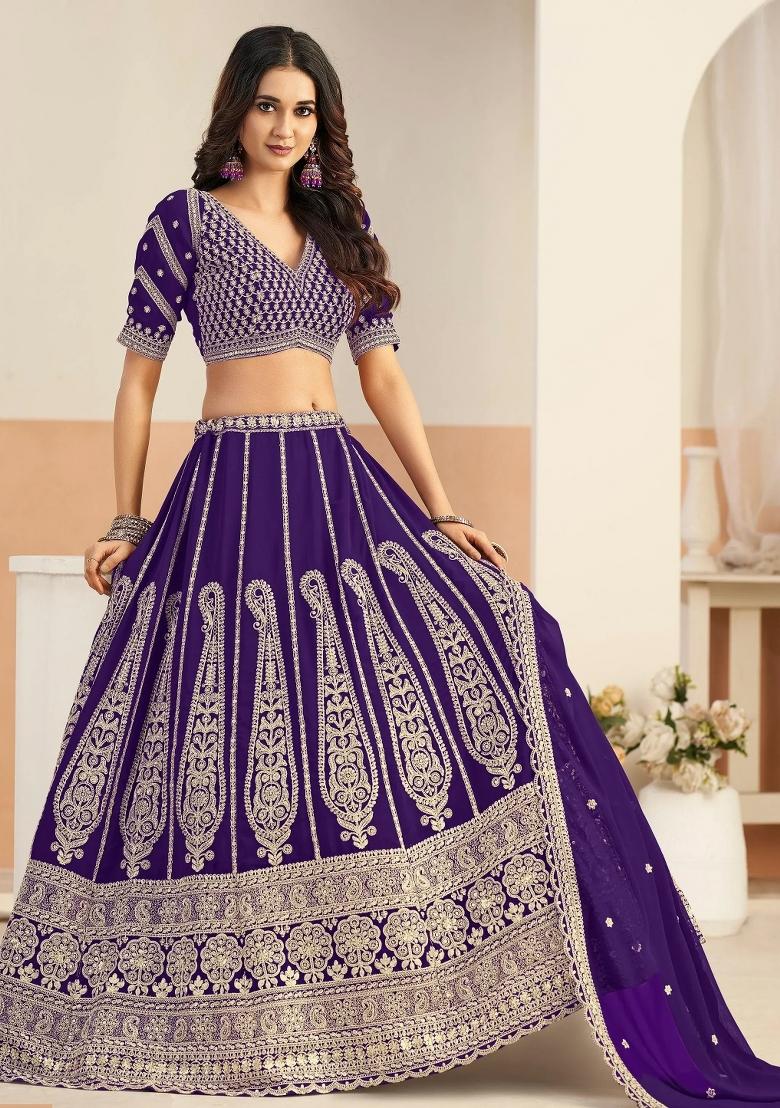 Purple Sequin Work Georgette Lehenga Set - Indya